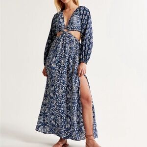 abercrombie and fitch long sleeve plunge cutout maxi dress | size s